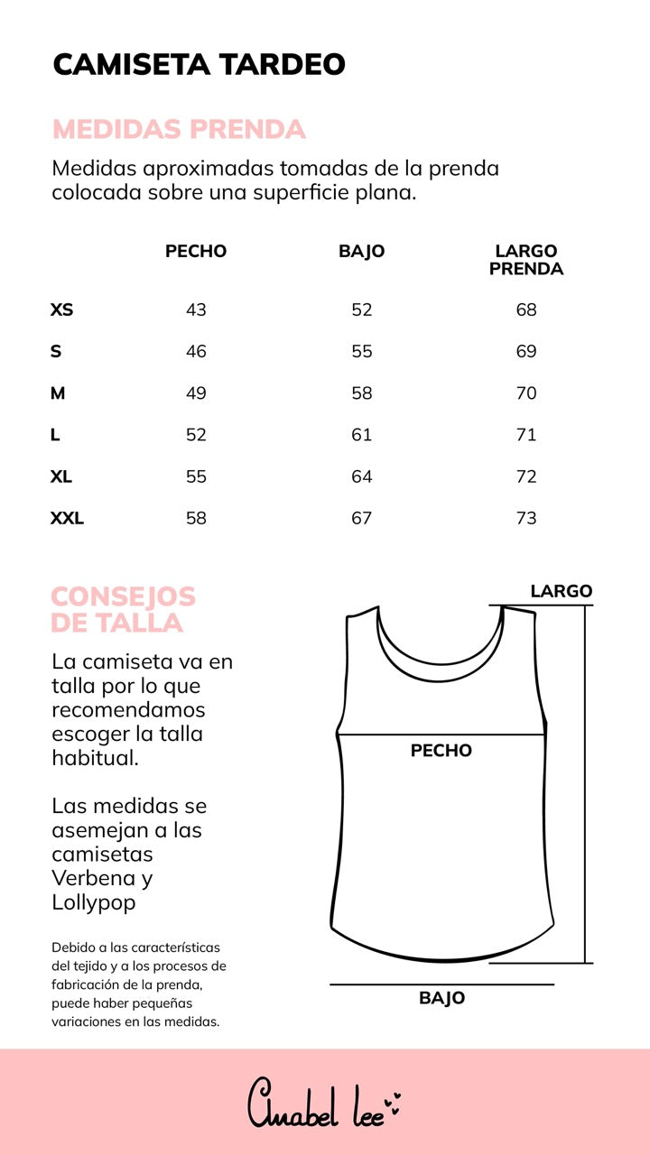 Guía de tallas CAMISETA TARDEO
