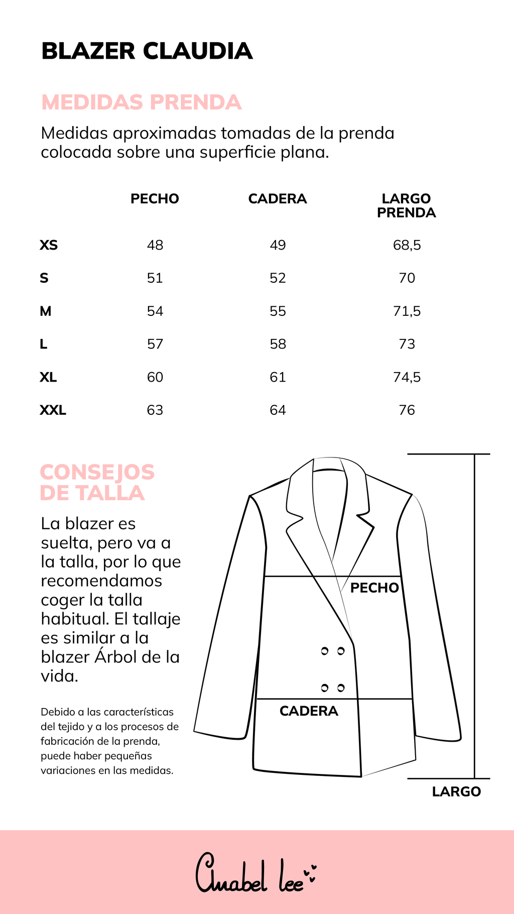 Guía de tallas BLAZER CLAUDIA