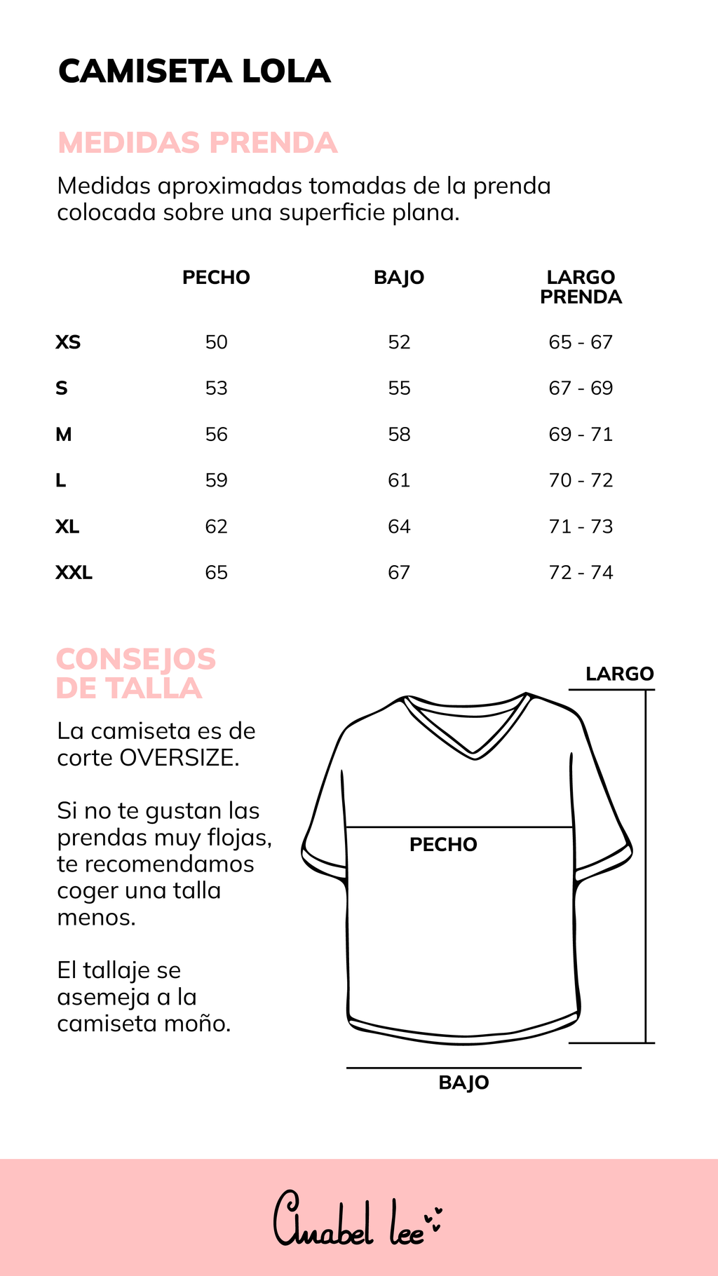Guía de tallas CAMISETA LOLA