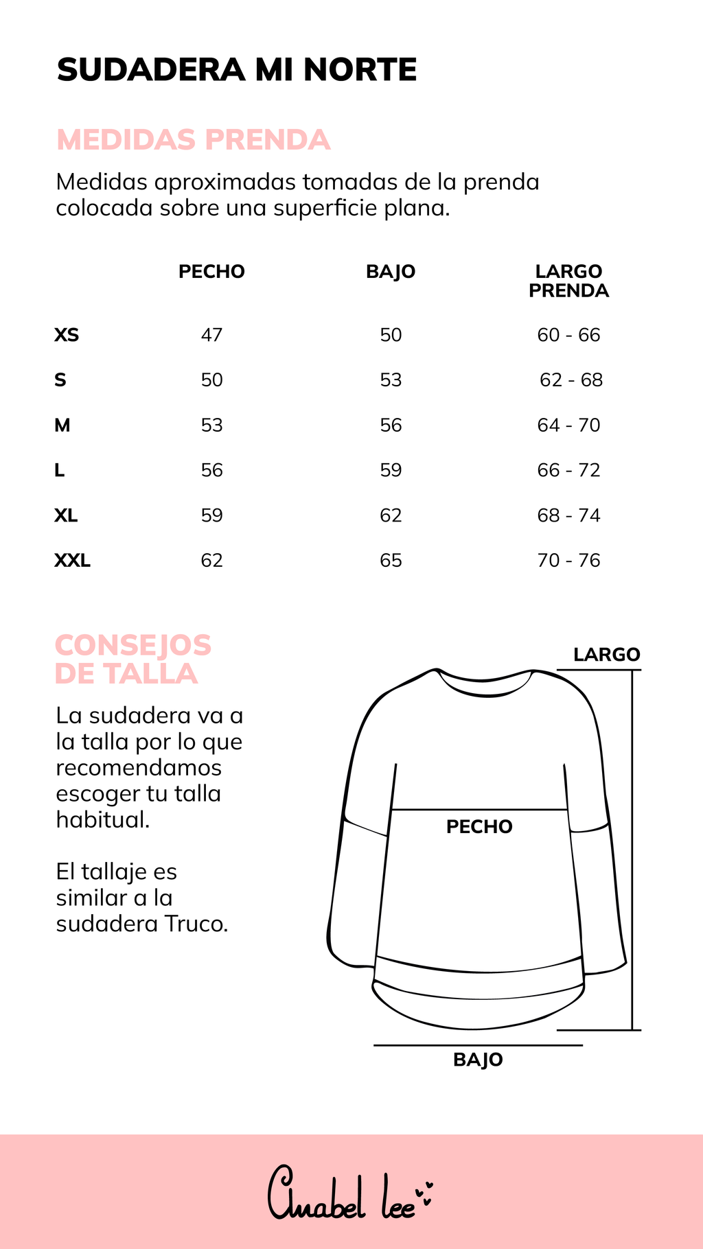 Guía de tallas SUDADERA MI NORTE