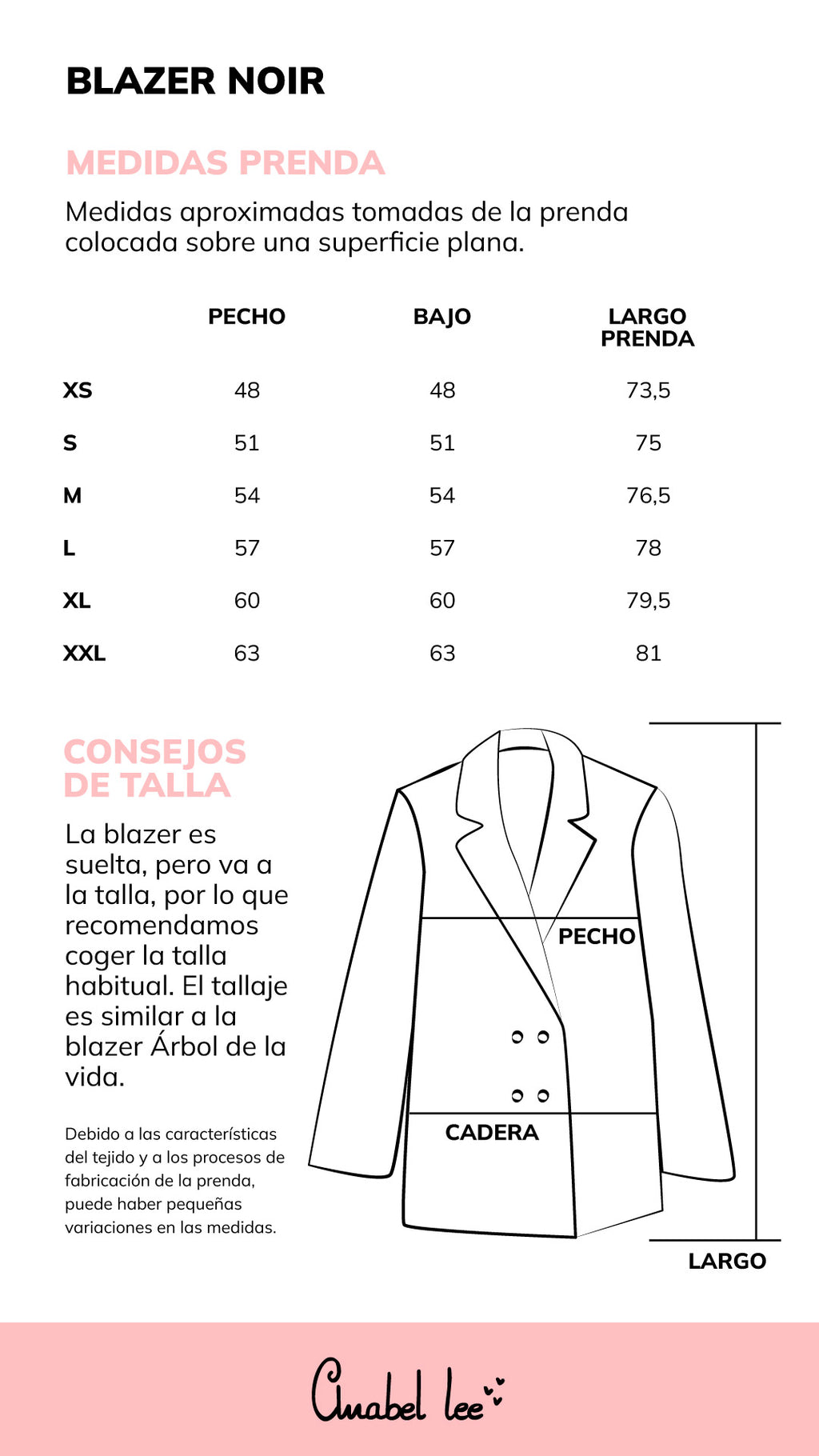 Guía de tallas BLAZER NOIR