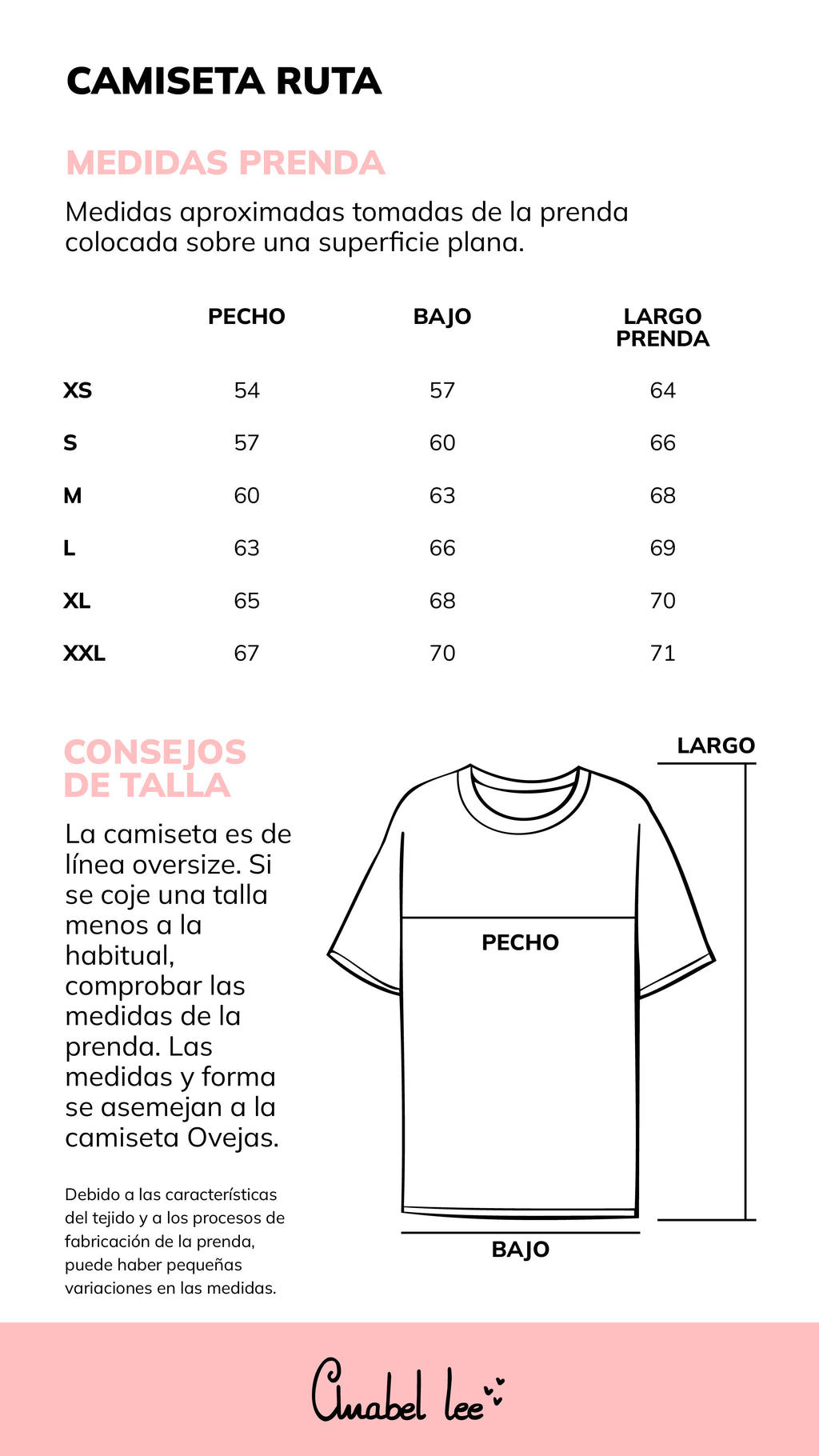 Guía de tallas CAMISETA RUTA