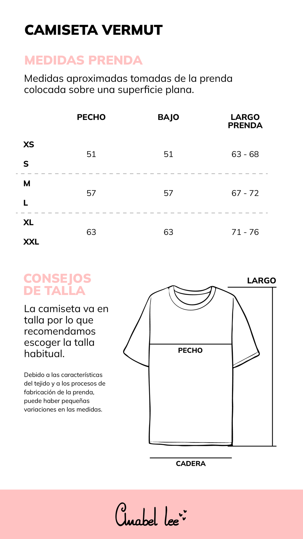 Guía de tallas CAMISETA VERMUT