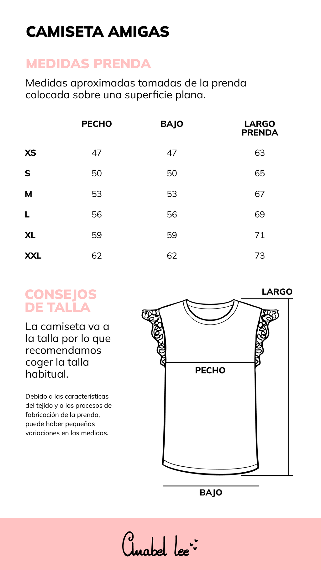 Guía de tallas CAMISETA AMIGAS