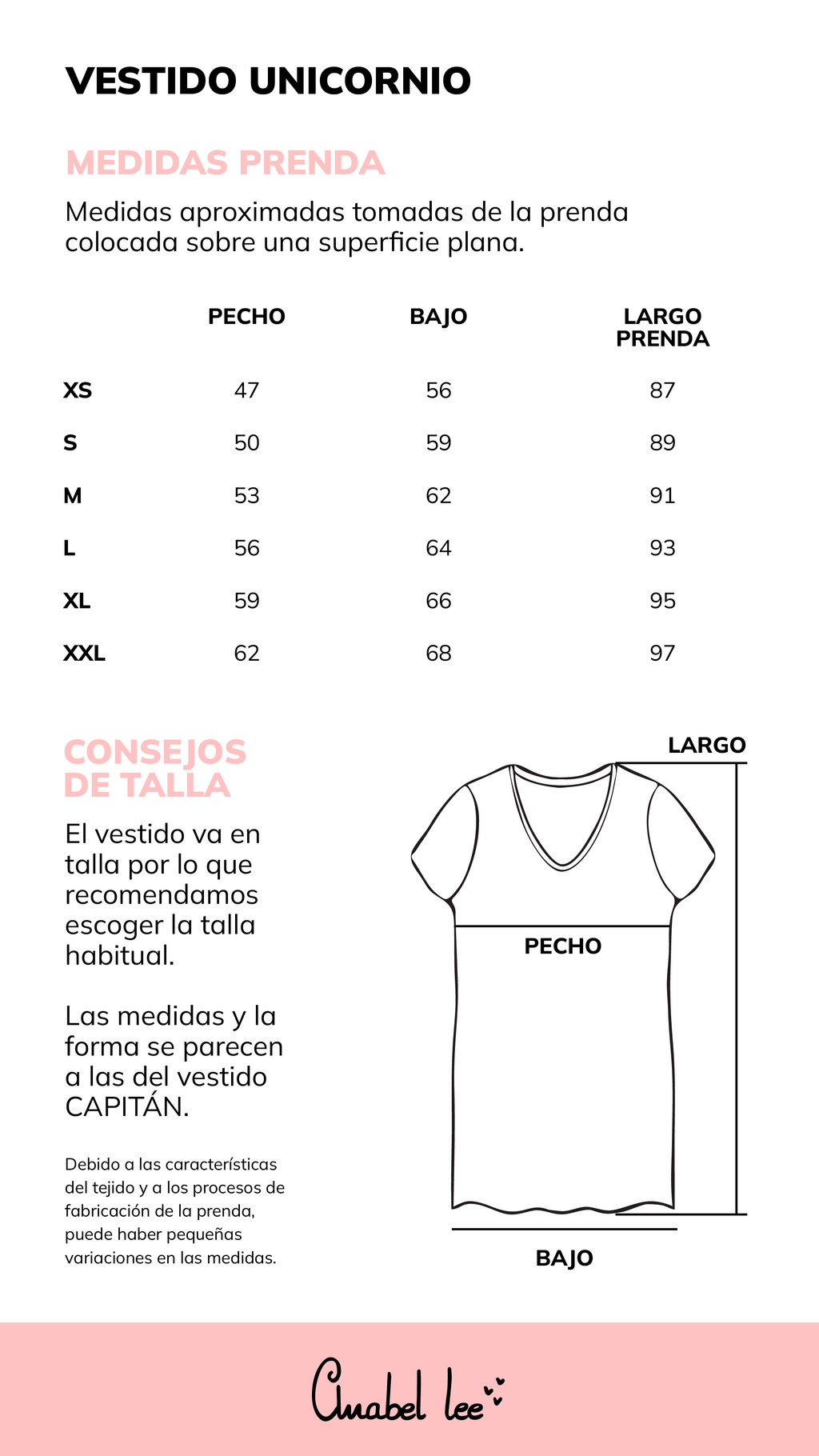 Guía de tallas VESTIDO UNICORNIO