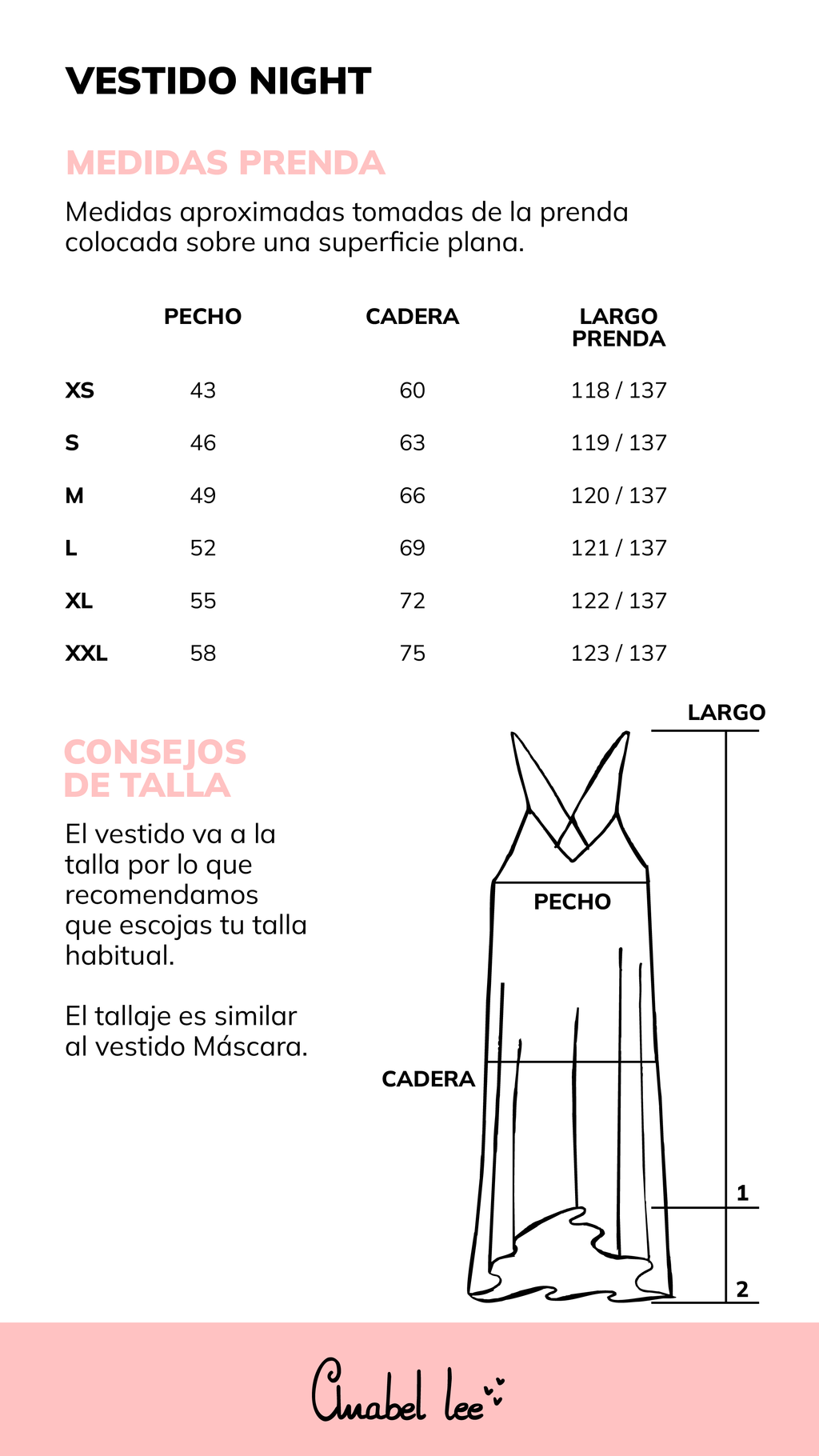Guía de tallas VESTIDO NIGHT