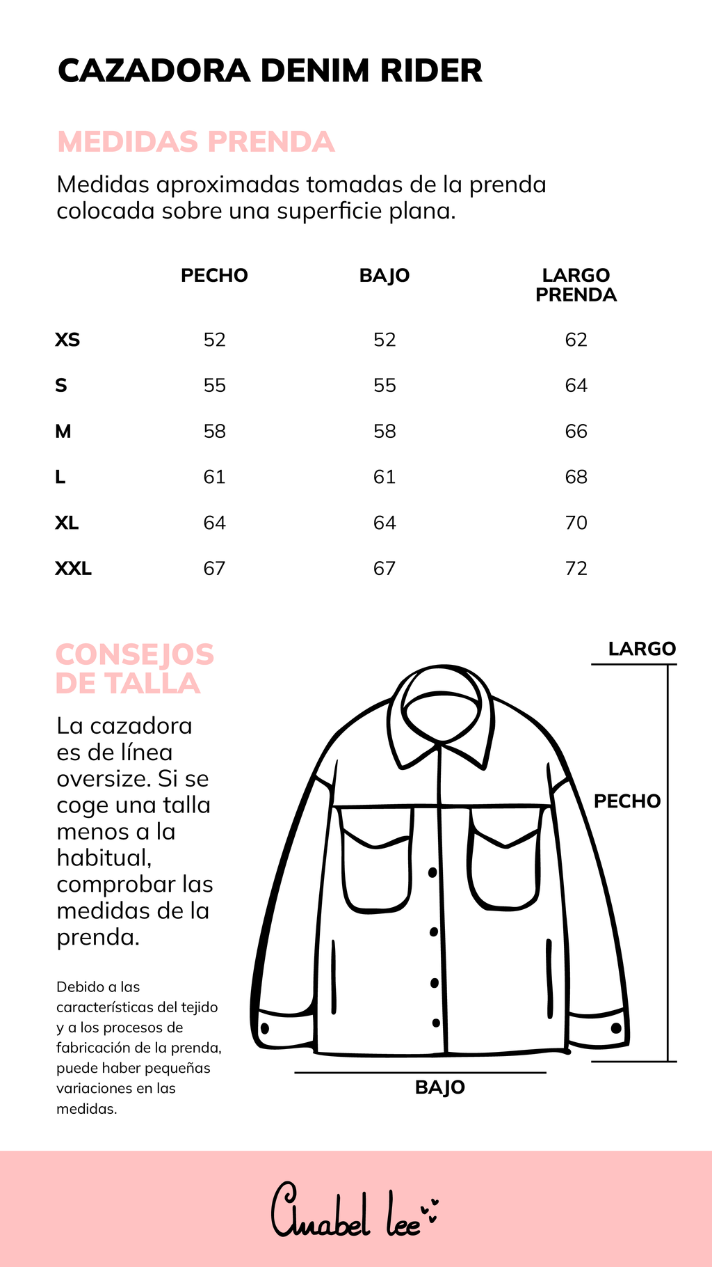 Guía de tallas CHAQUETA DENIM RIDER
