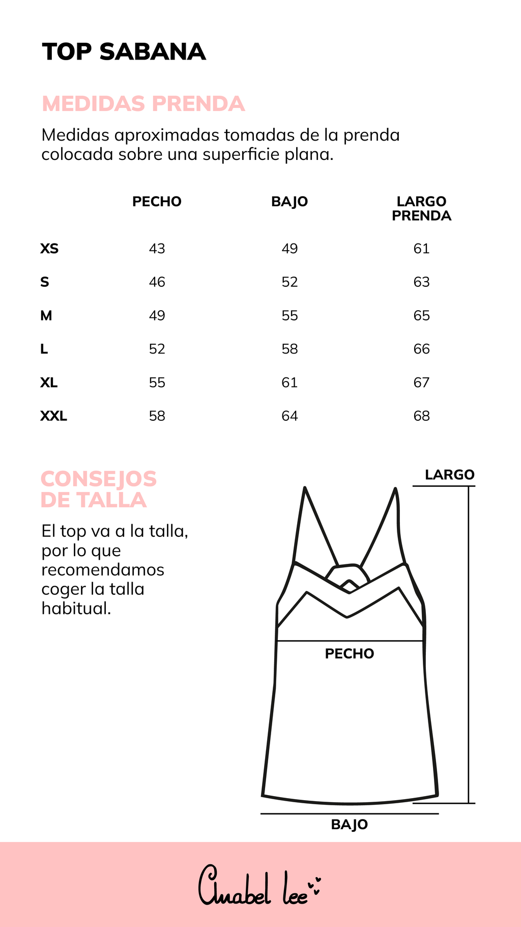 Guía de tallas TOP SABANA