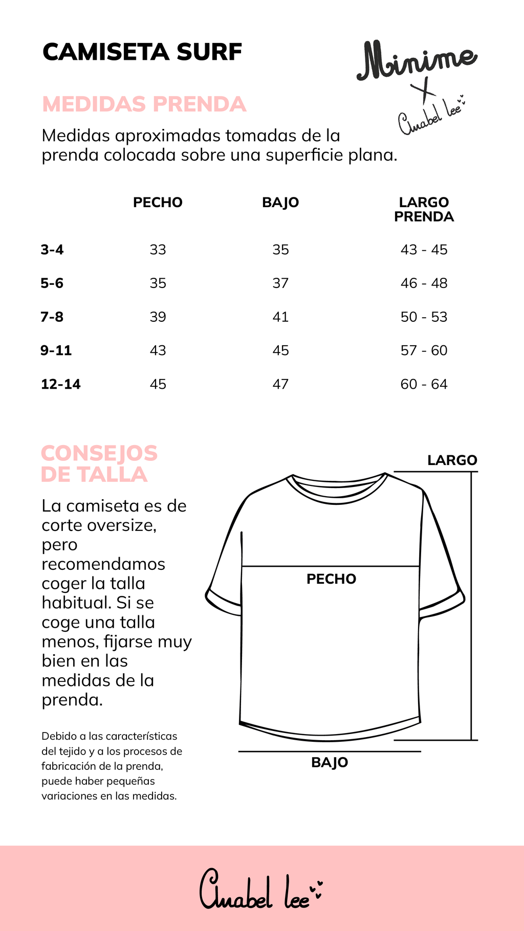 Guía de tallas CAMISETA SURF NIÑA