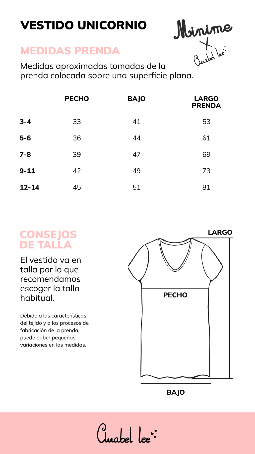 Guía de tallas VESTIDO UNICORNIO NIÑA