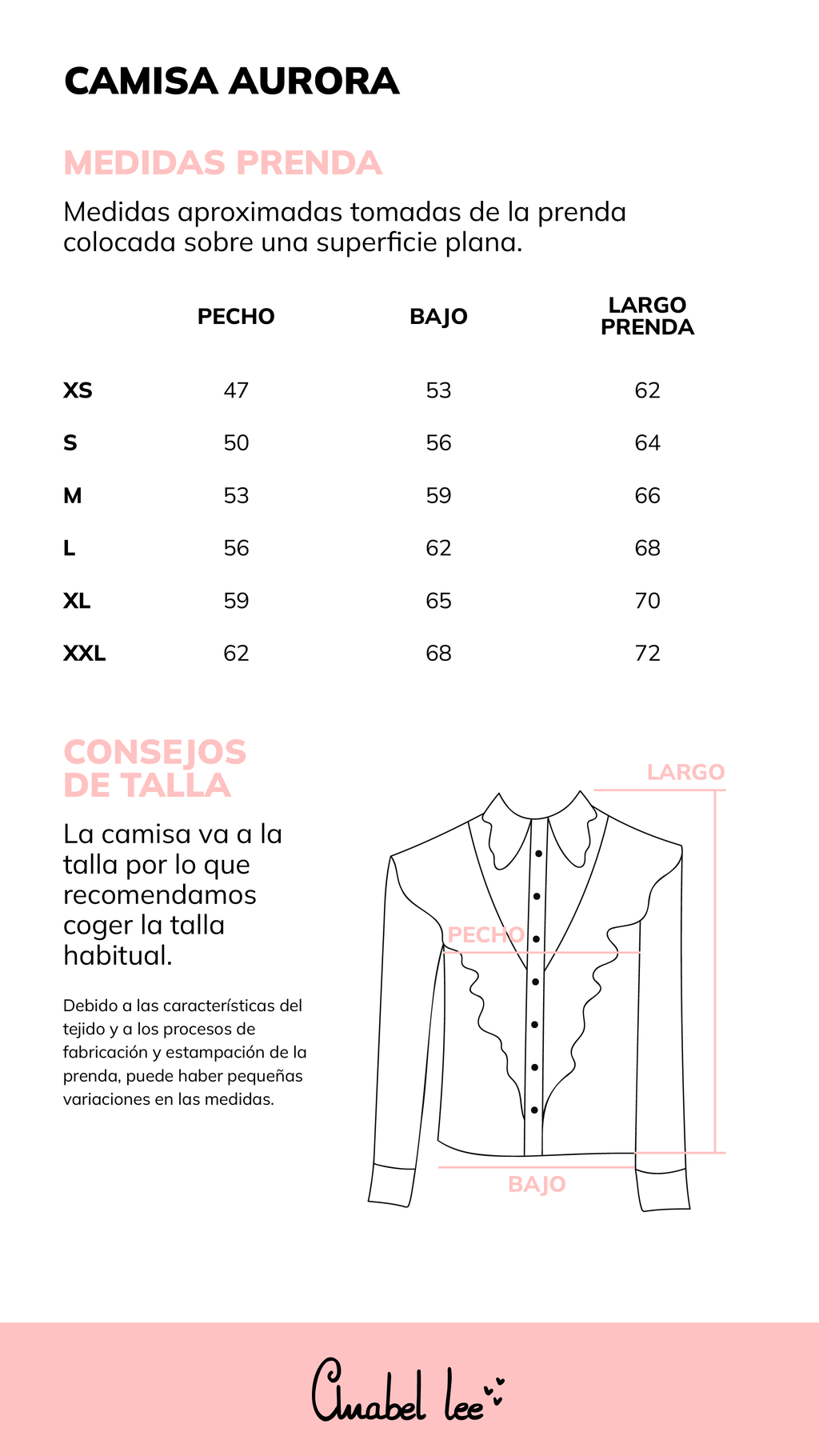 Guía de tallas CAMISA AURORA