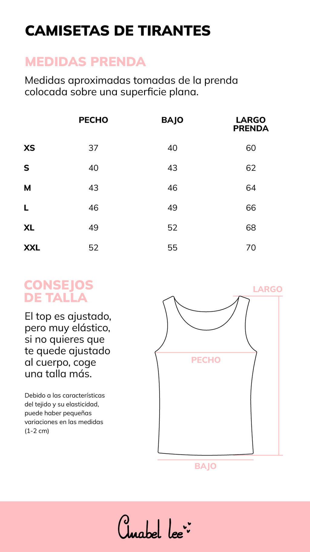 Guía de tallas TOP TIRANTES BLANCO