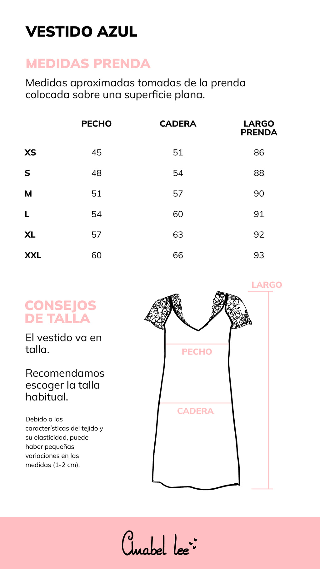 Guía de tallas VESTIDO AZUL