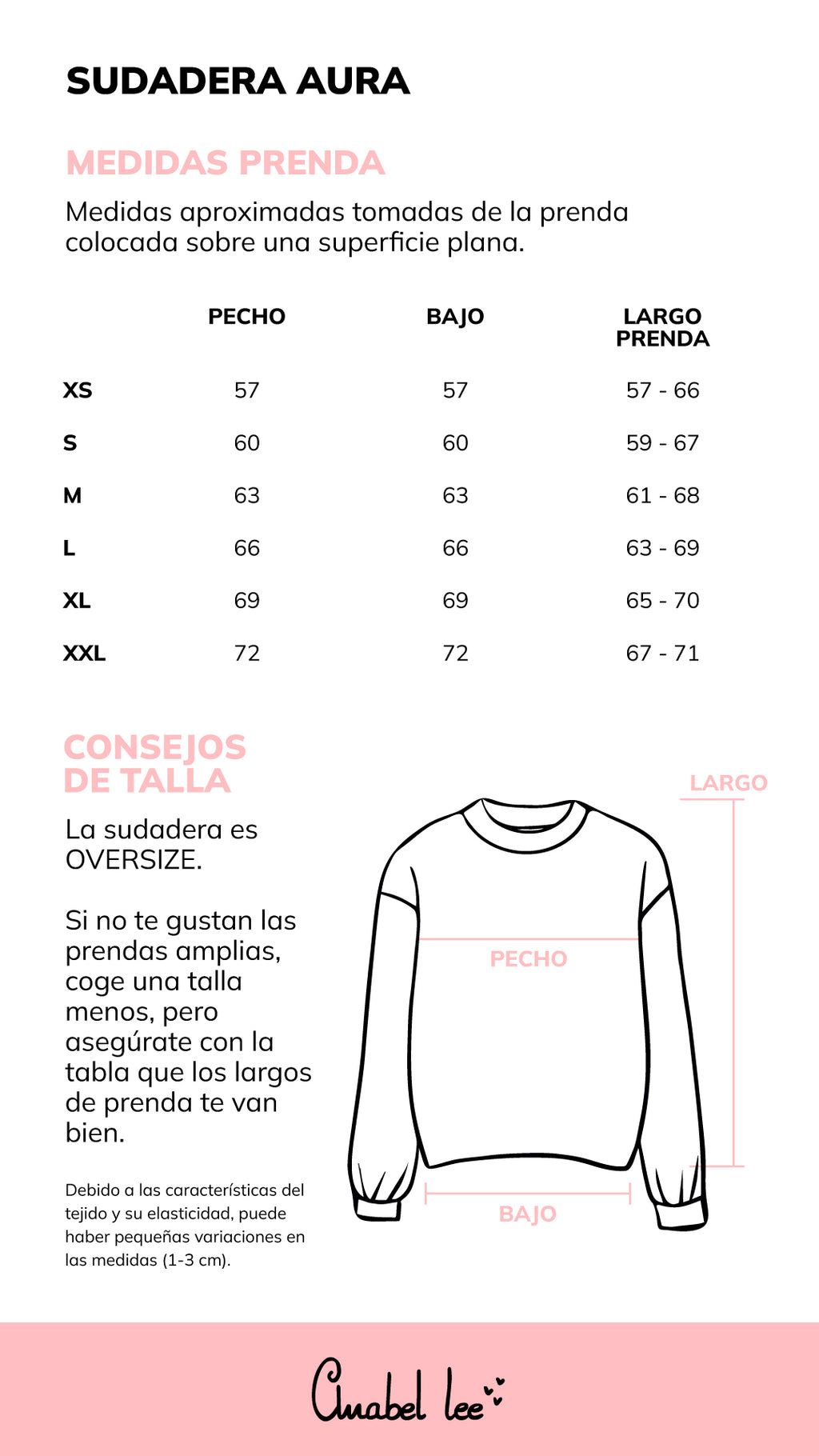 Guía de tallas SUDADERA AURA