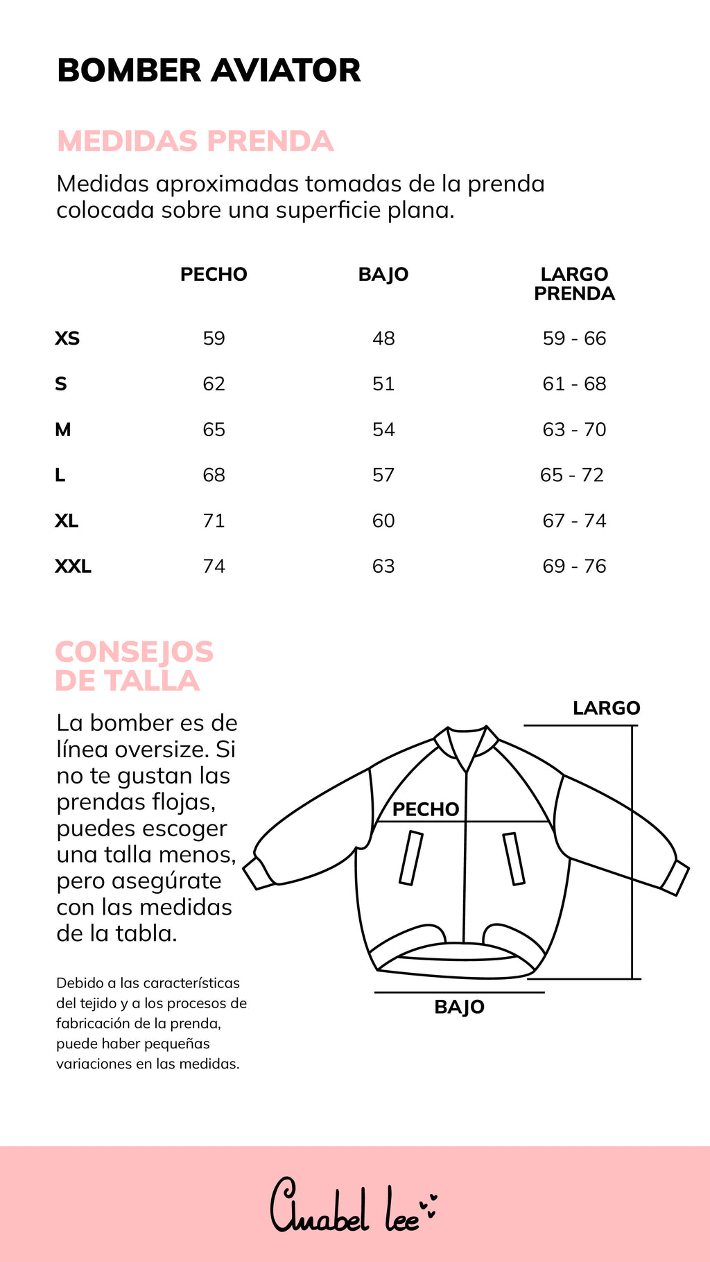 Guía de tallas BOMBER AVIATOR
