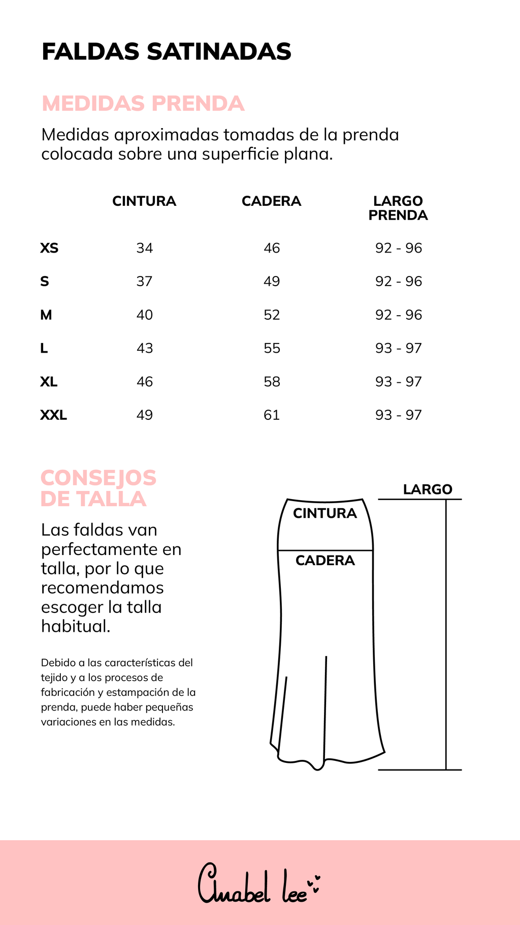 Guía de tallas FALDA SATINADA NEGRA