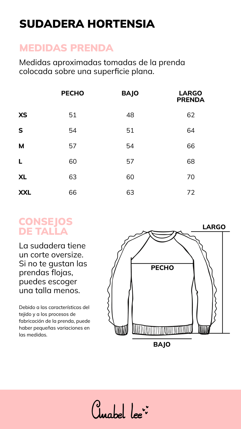Guía de tallas SUDADERA HORTENSIA