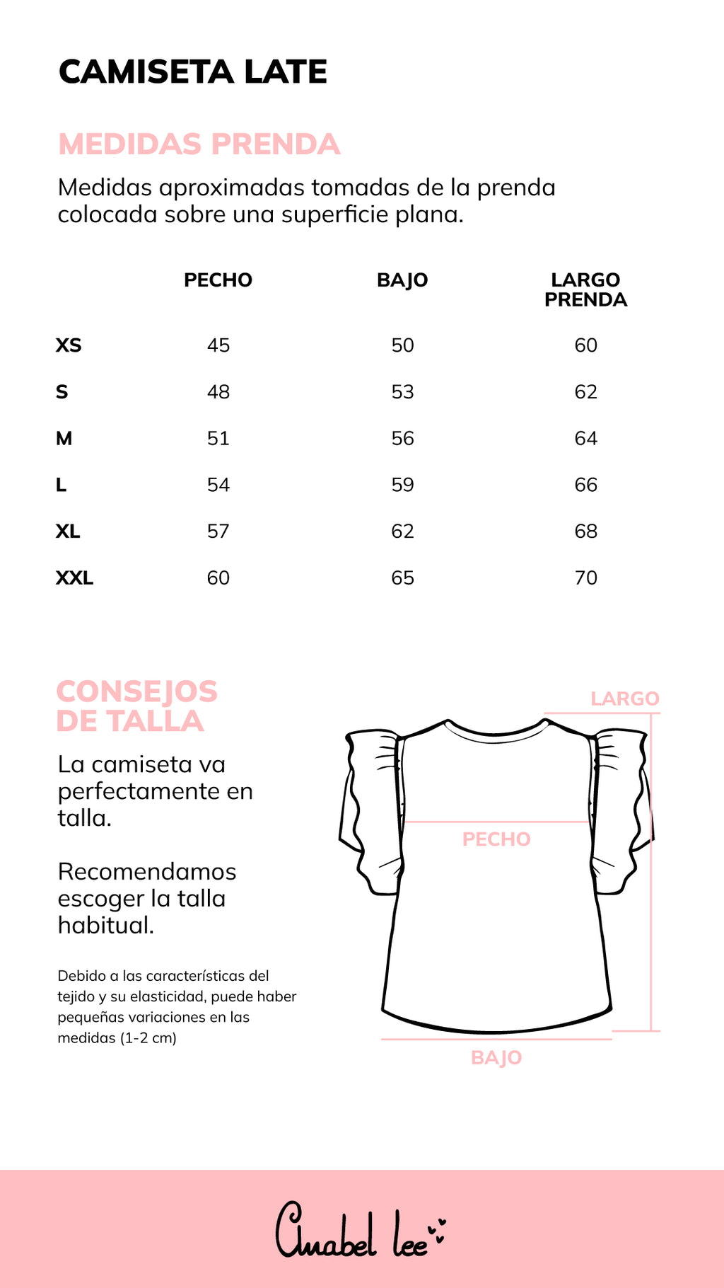 Guía de tallas TOP LATE