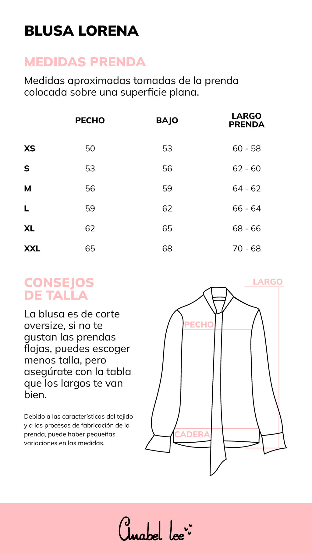 Guía de tallas BLUSA LORENA
