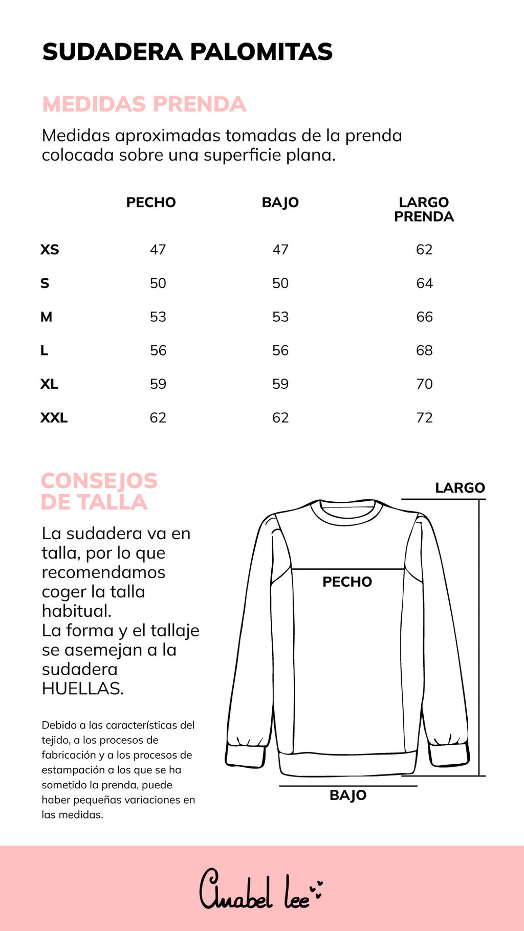 Guía de tallas SUDADERA POPCORN