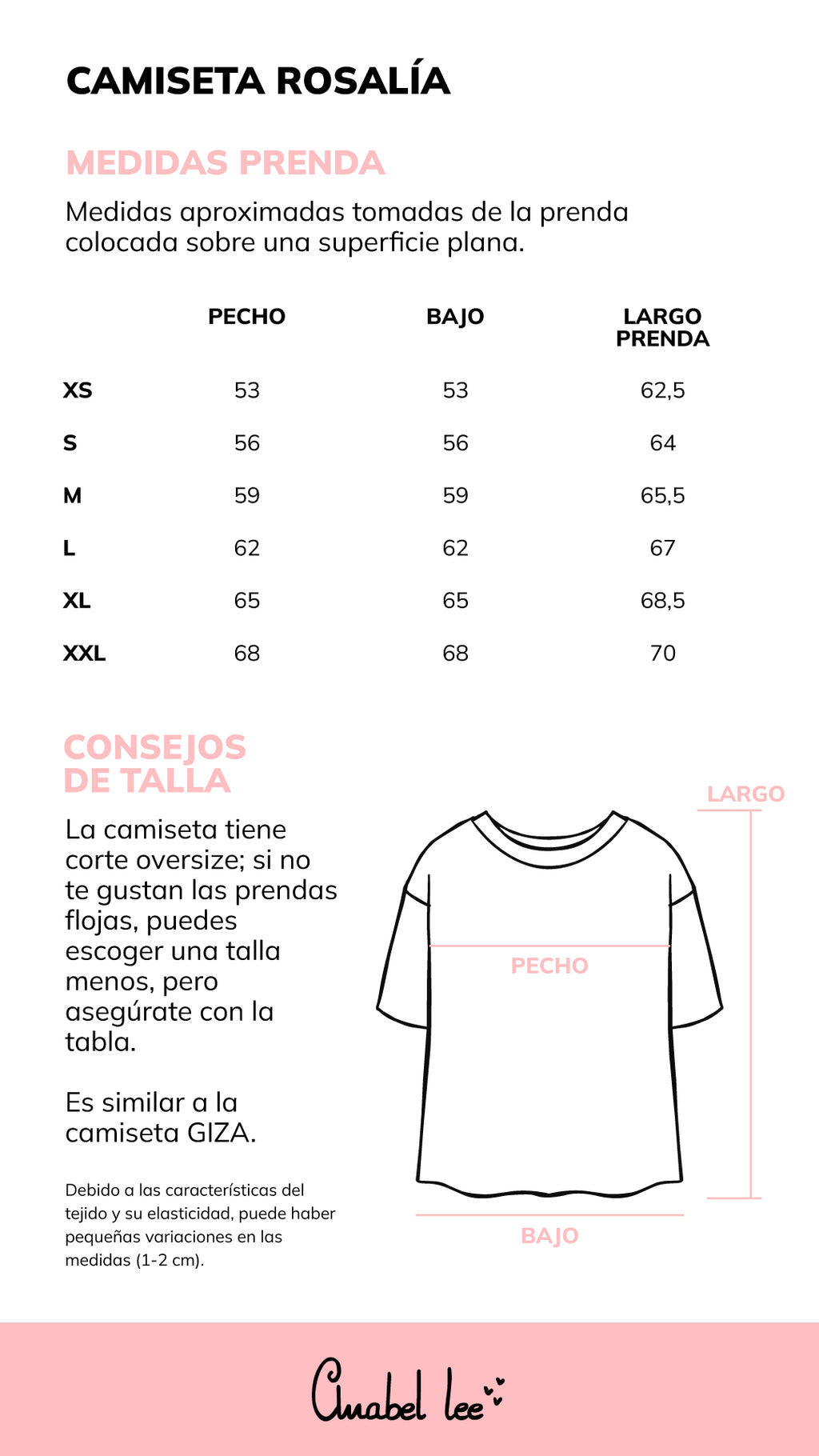 Guía de tallas CAMISETA ROSALIA