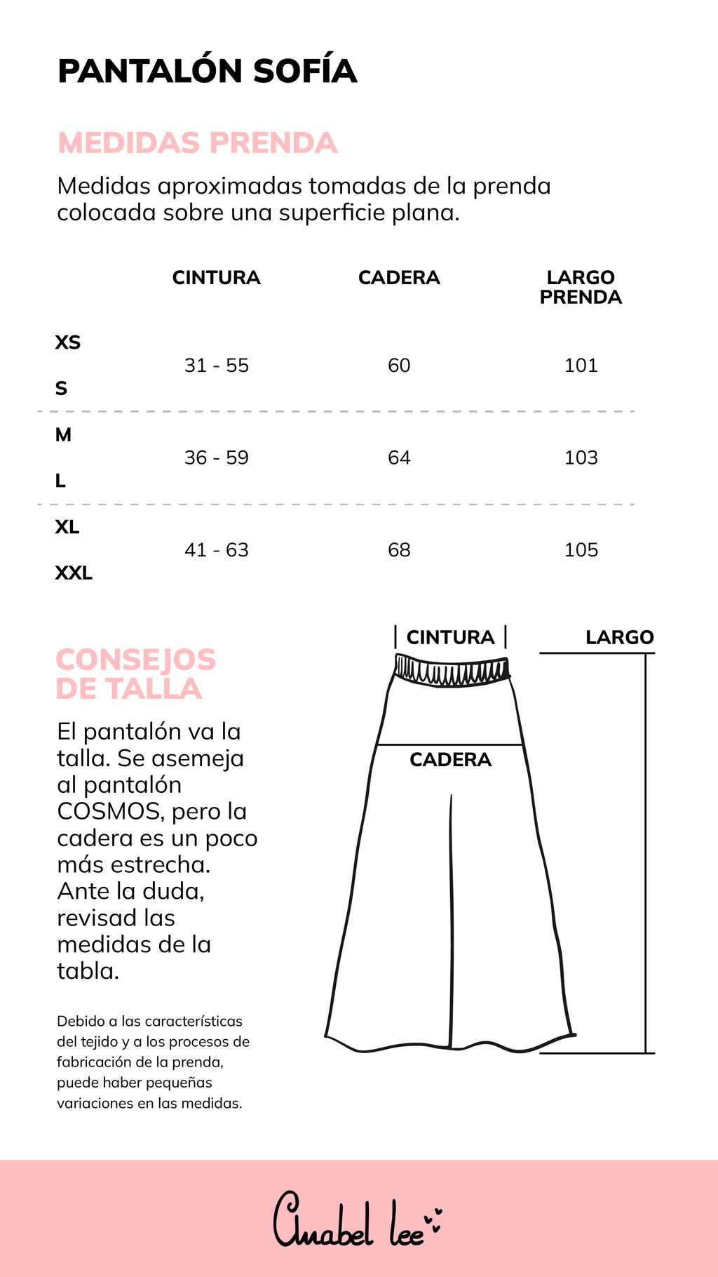 Guía de tallas PANTALÓN SOFÍA