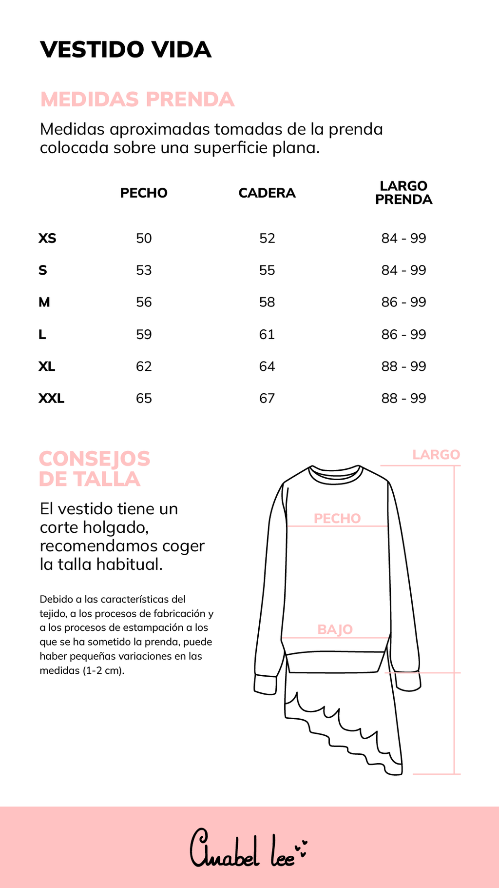 Guía de tallas VESTIDO VIDA