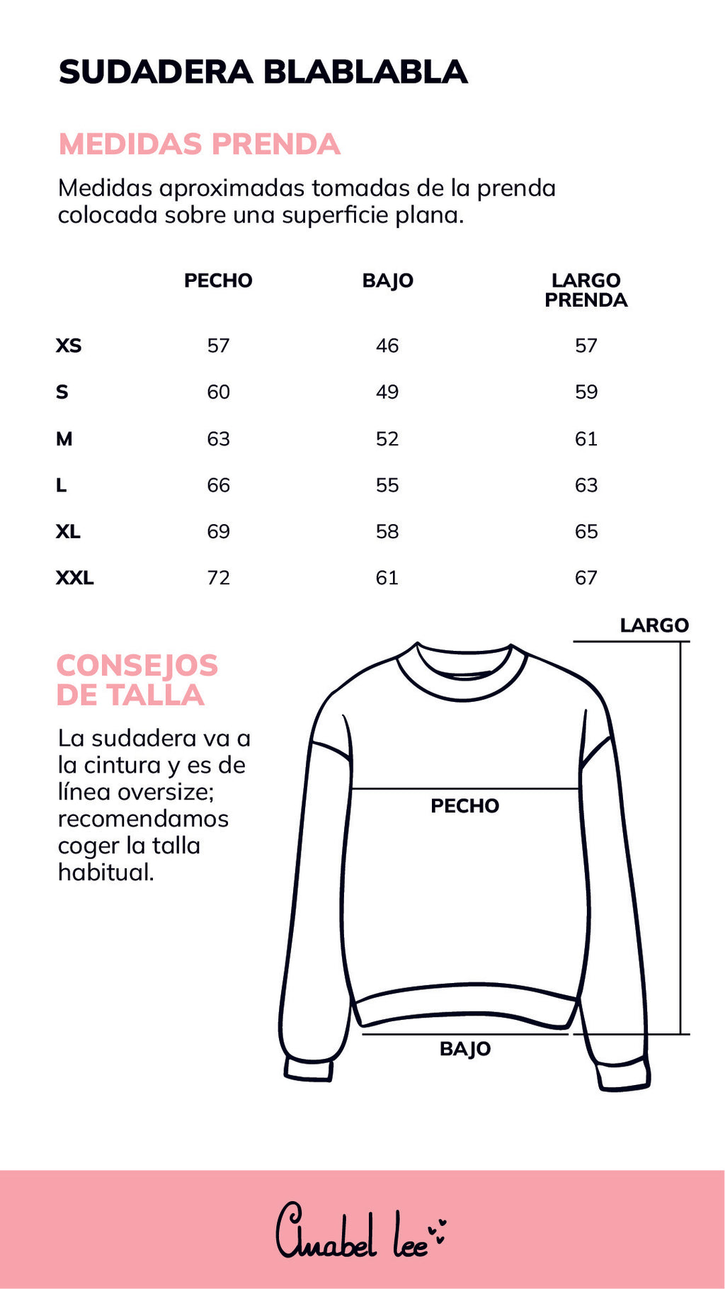 Guía de tallas SUDADERA BLA BLA BLA