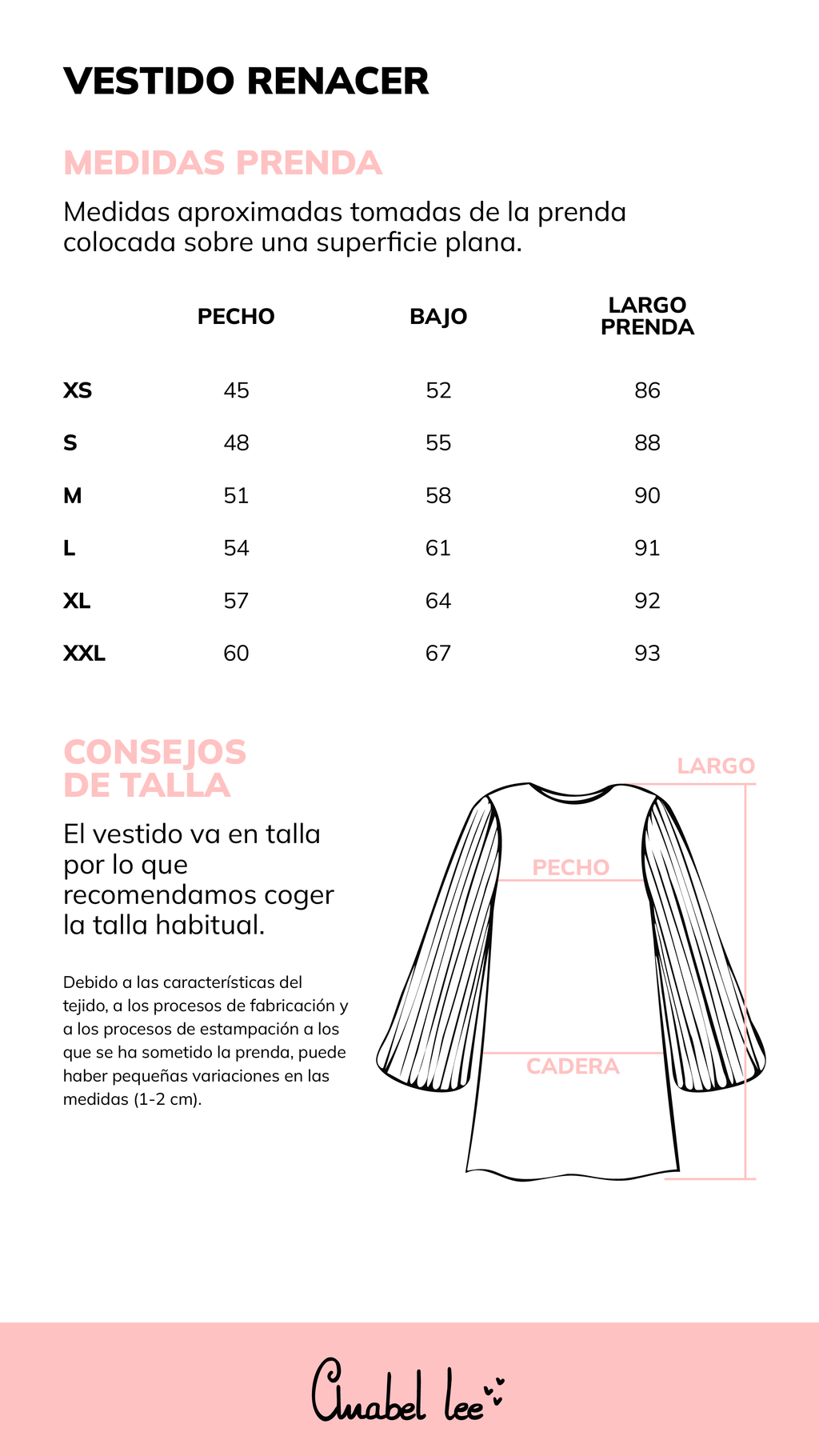 Guía de tallas VESTIDO RENACER