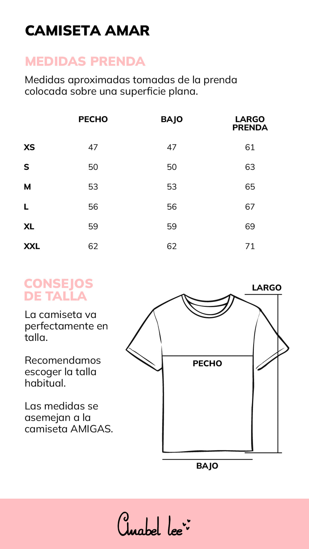 Guía de tallas CAMISETA AMAR