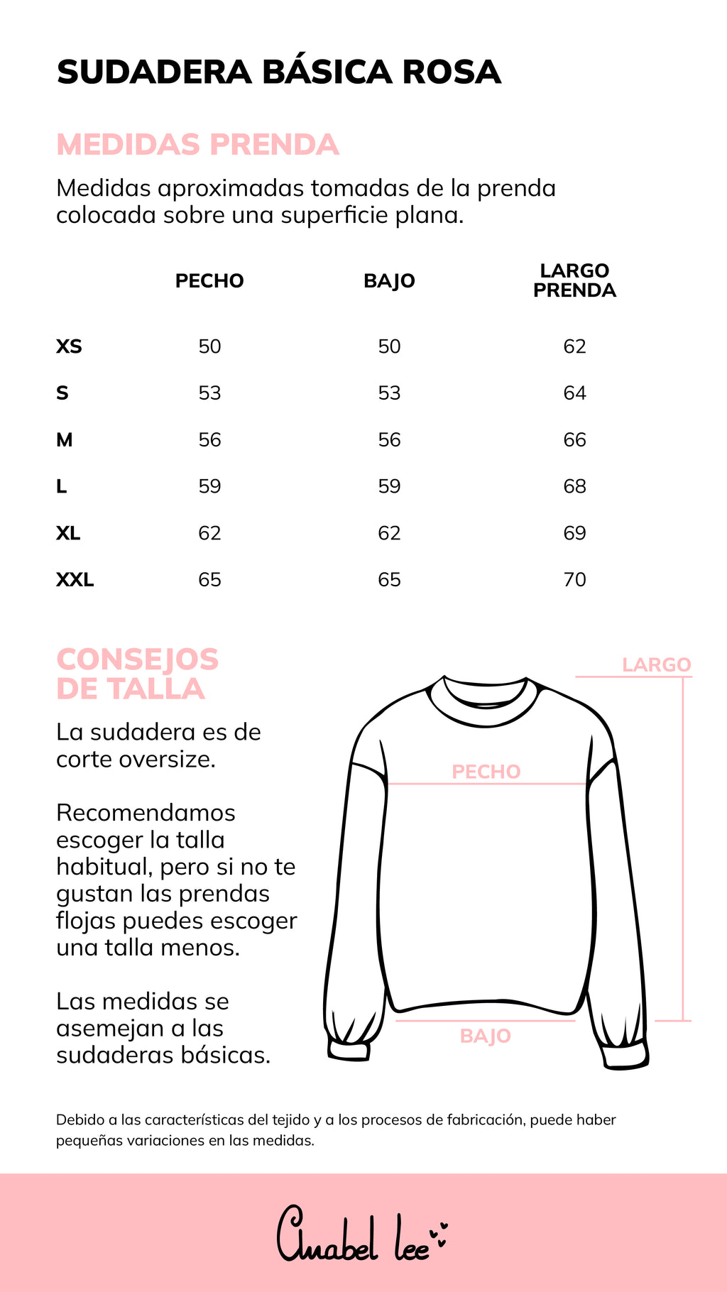 Guía de tallas SUDADERA BÁSICA ROSA