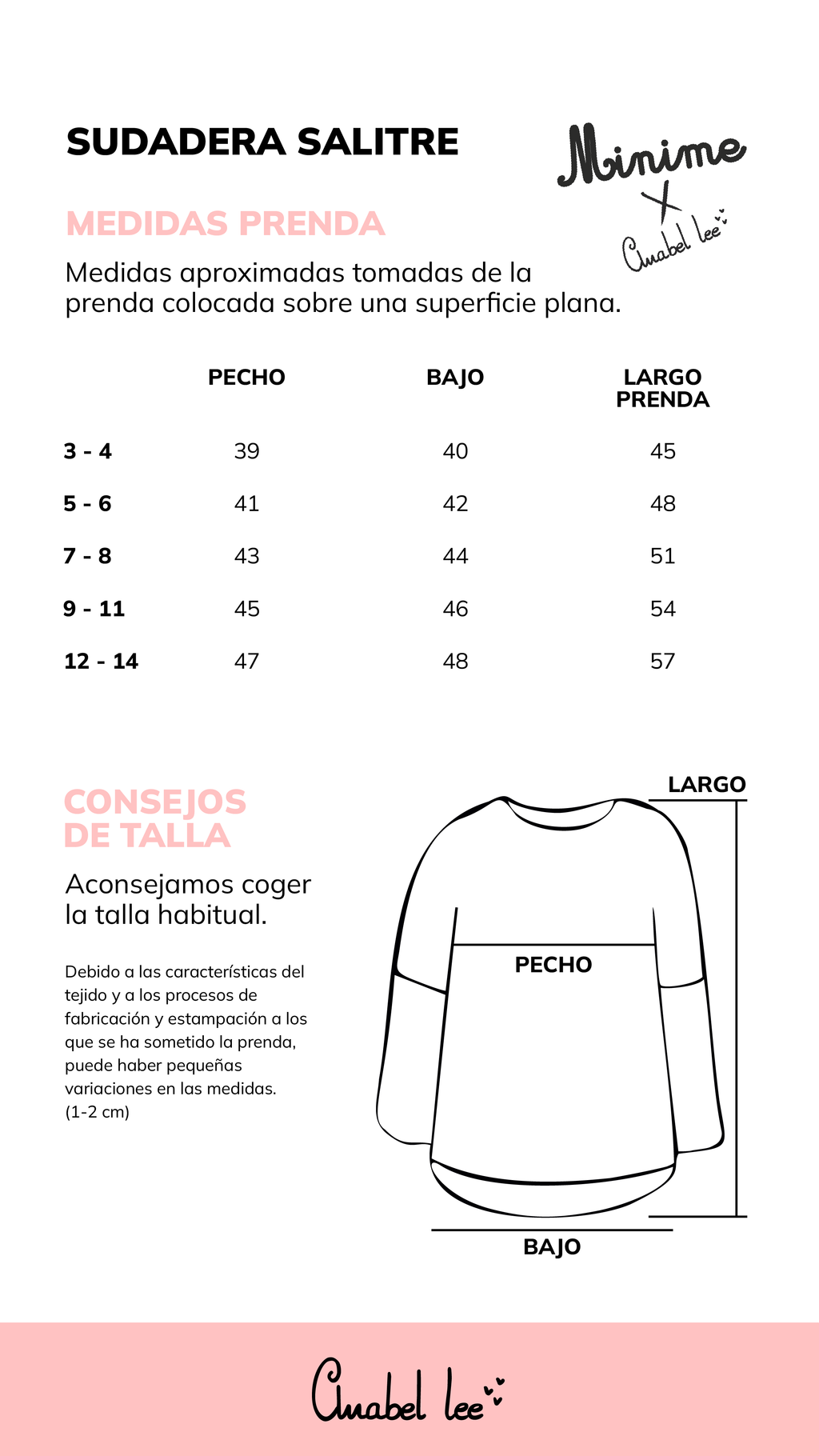 Guía de tallas SUDADERA SALITRE NIÑA