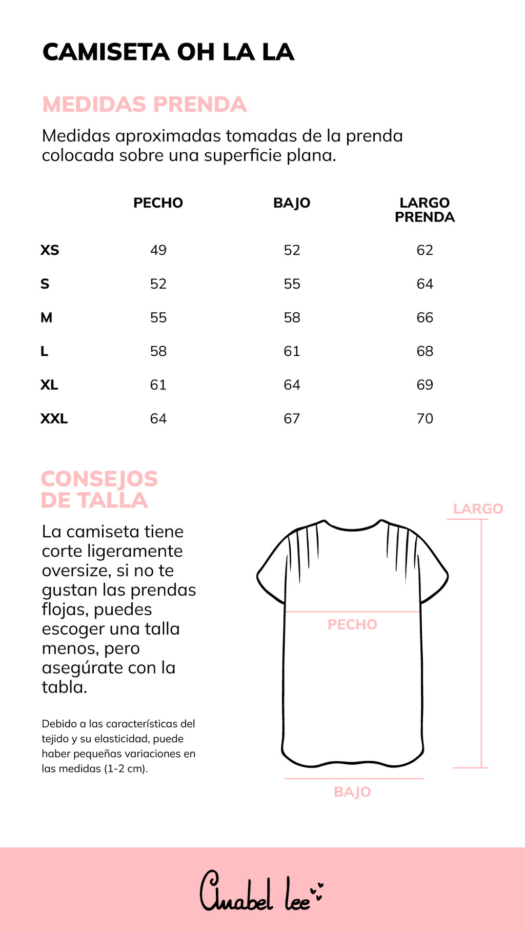 Guía de tallas CAMISETA OH LA LA