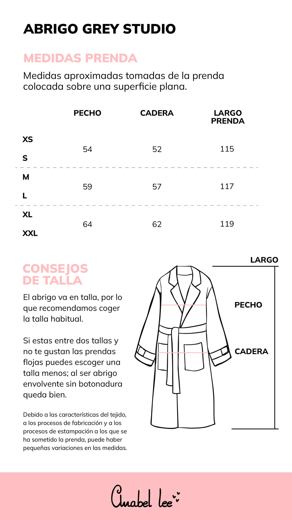 Guía de tallas ABRIGO GREY STUDIO