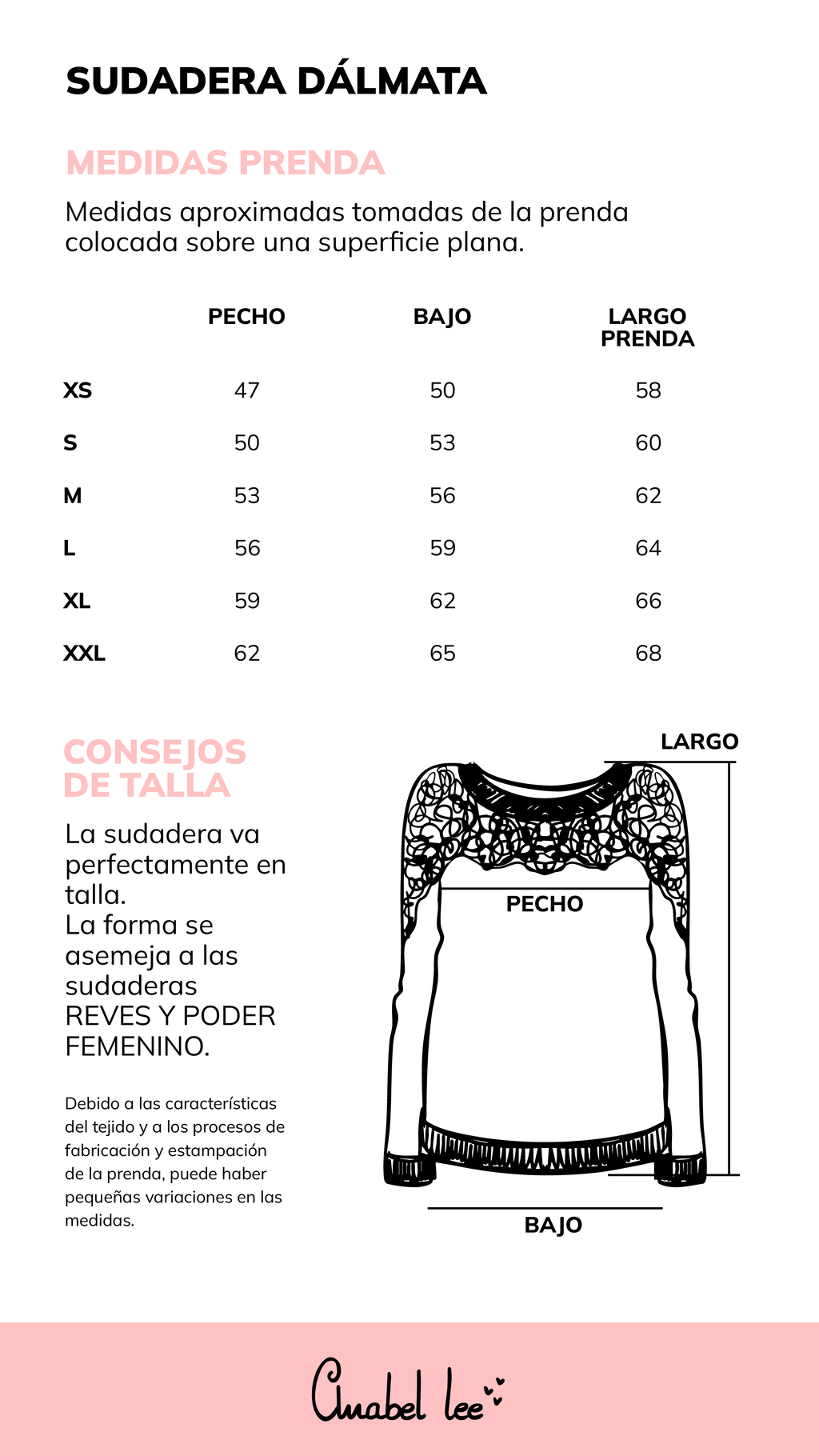 Guía de tallas SUDADERA DÁLMATA