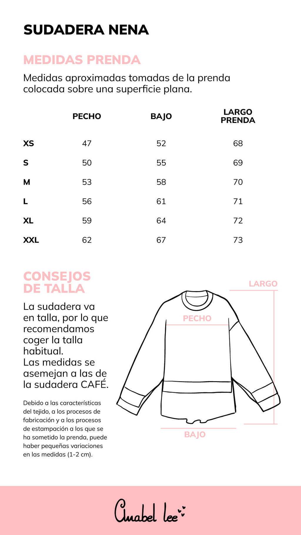 Guía de tallas SUDADERA NENA