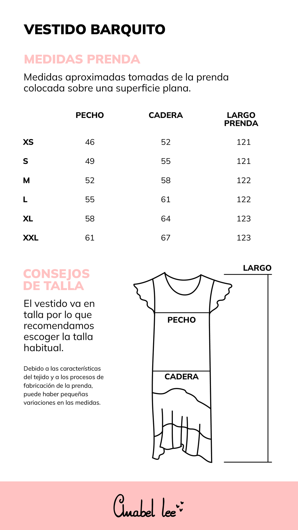 Guía de tallas VESTIDO BARQUITO