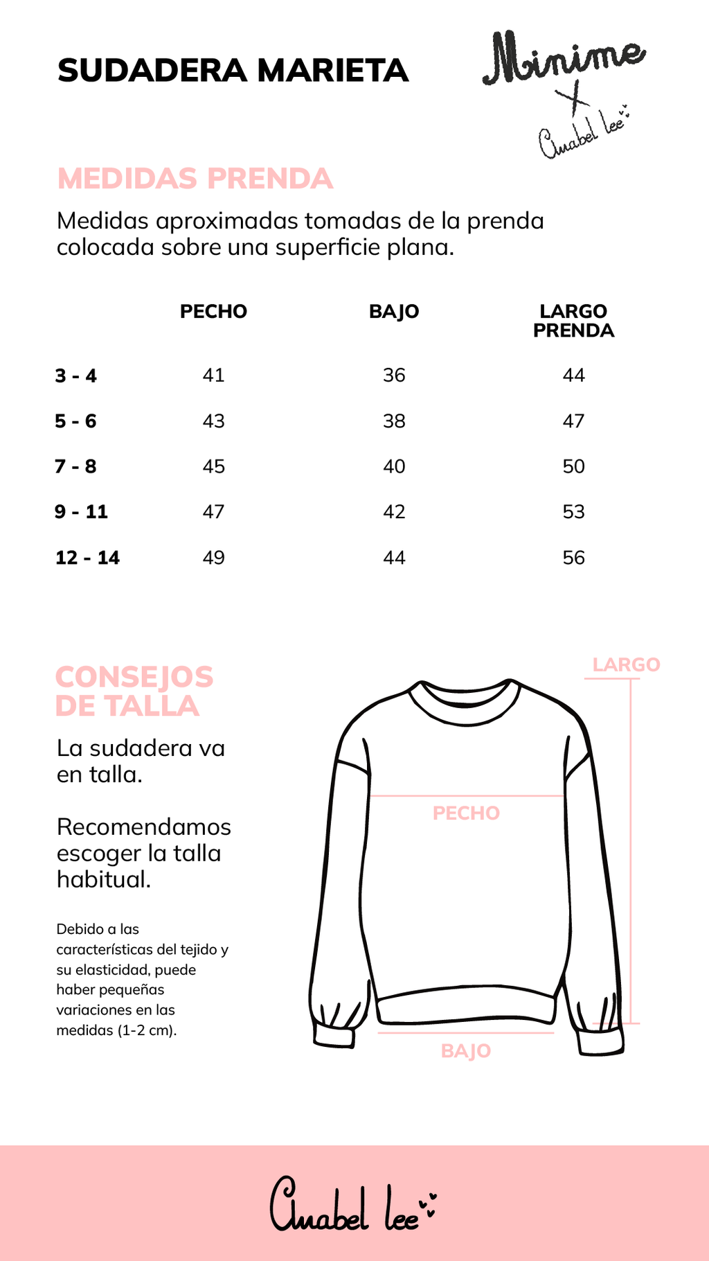 Guía de tallas SUDADERA MARIETA NIÑAS