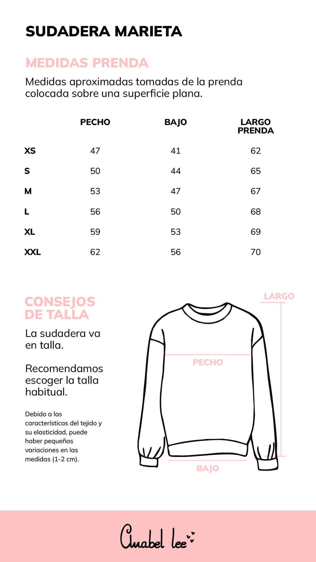 Guía de tallas SUDADERA MARIETA