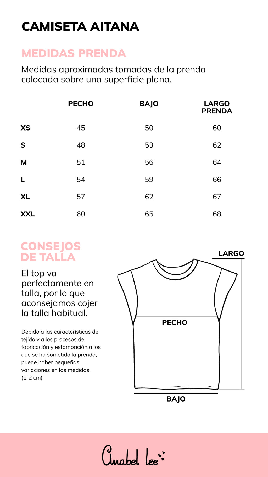 Guía de tallas TOP AITANA