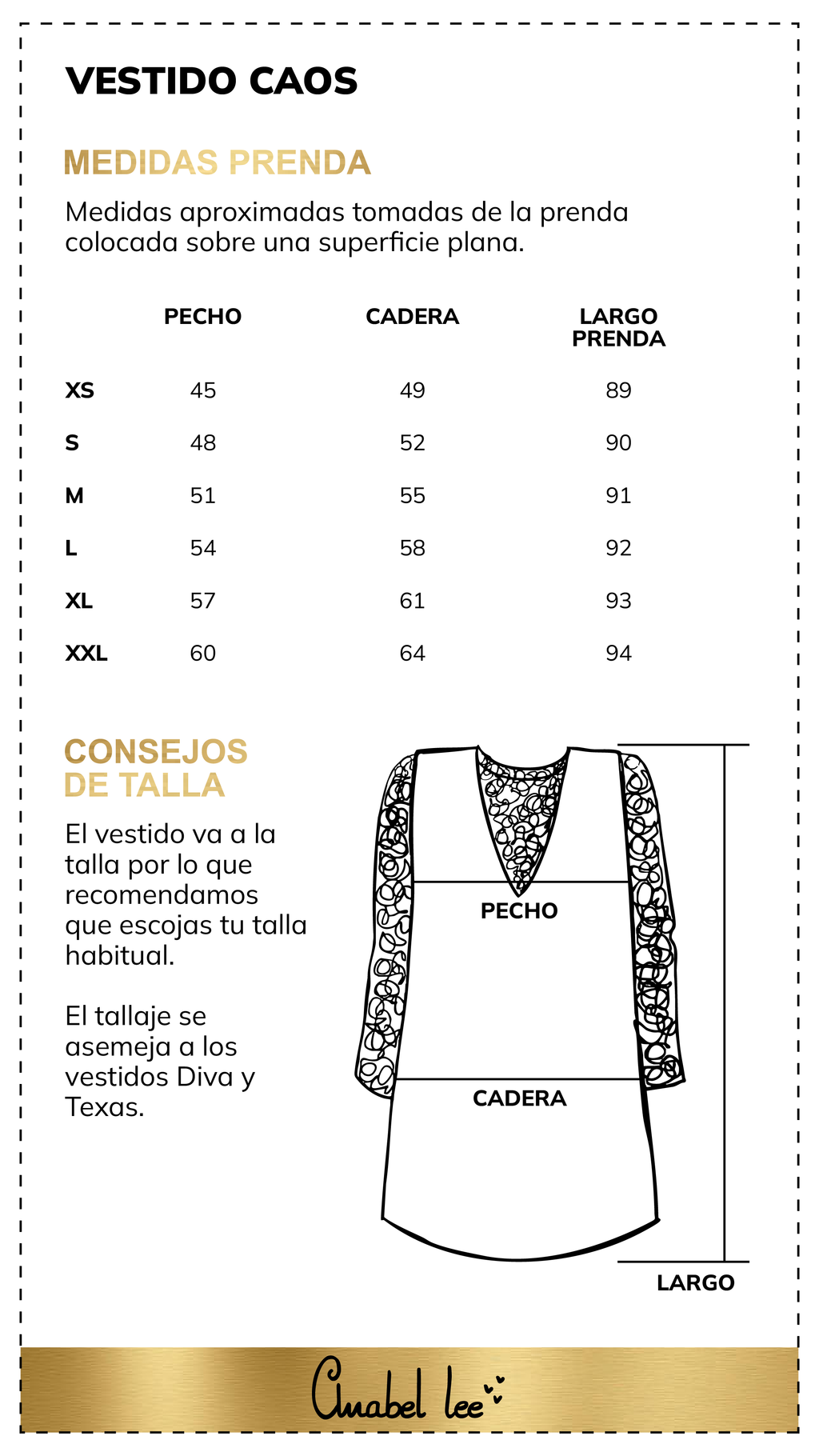 Guía de tallas VESTIDO CAOS