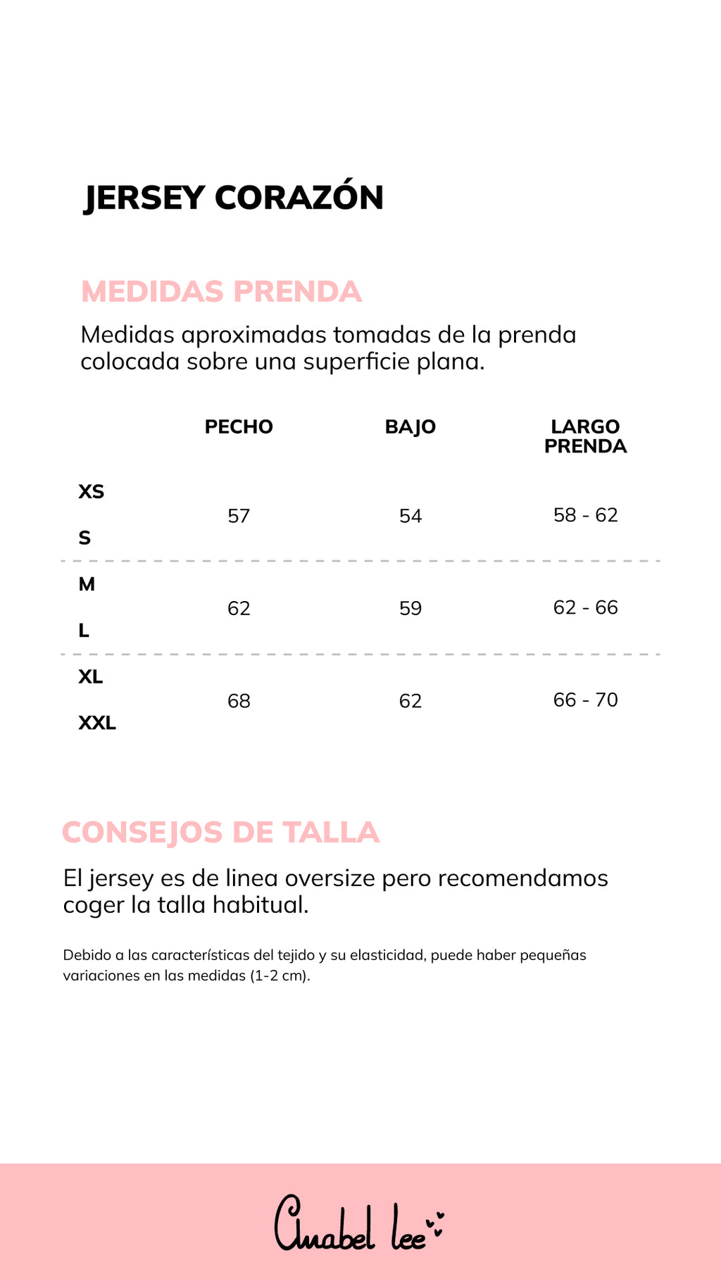 Guía de tallas JERSEY CORAZÓN