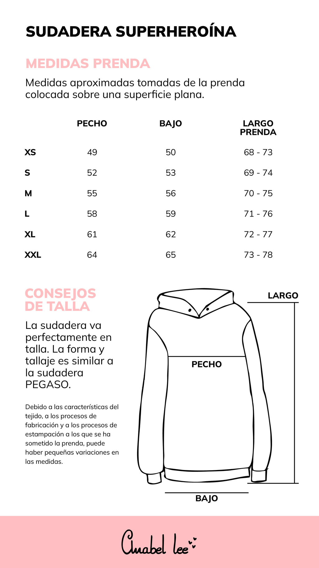 Guía de tallas SUDADERA SUPERHEROÍNA