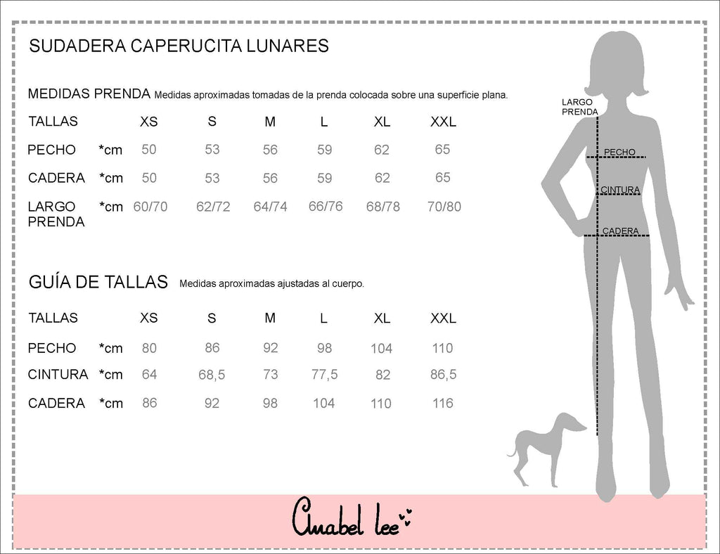 Guía de tallas SUDADERA CAPERUCITA LUNARES