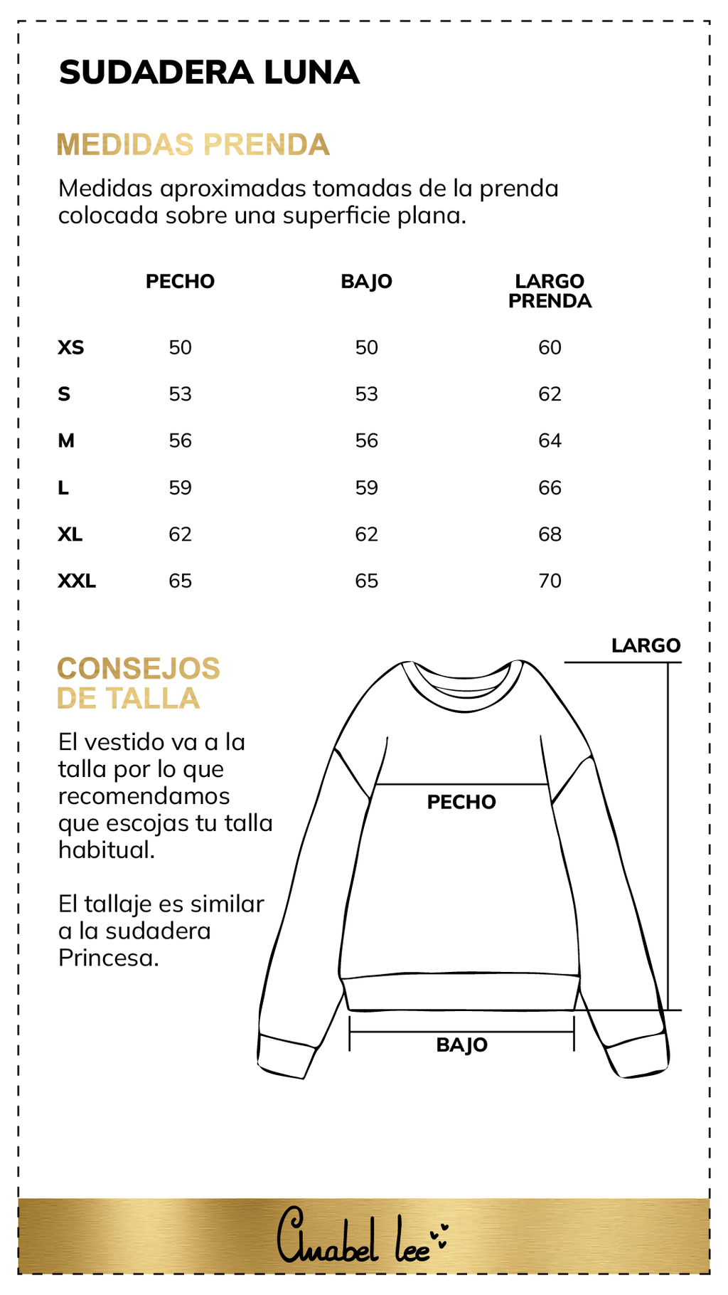 Guía de tallas SUDADERA LUNA