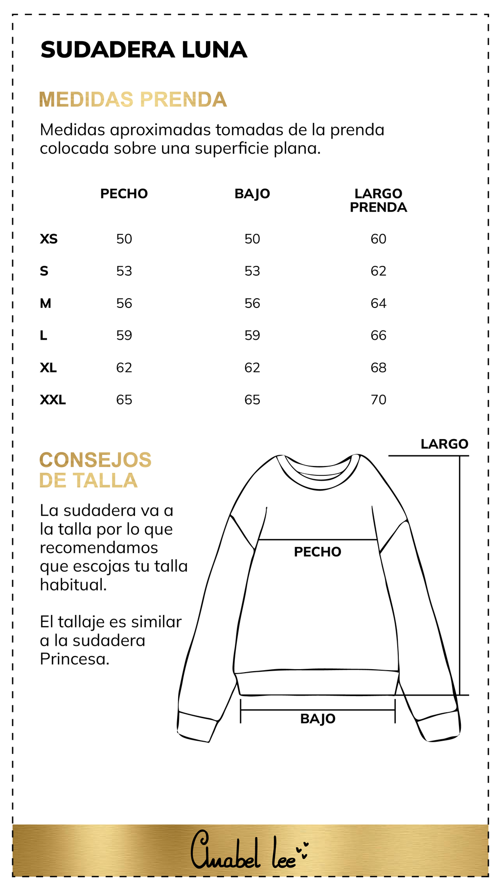 Guía de tallas SUDADERA LUNA