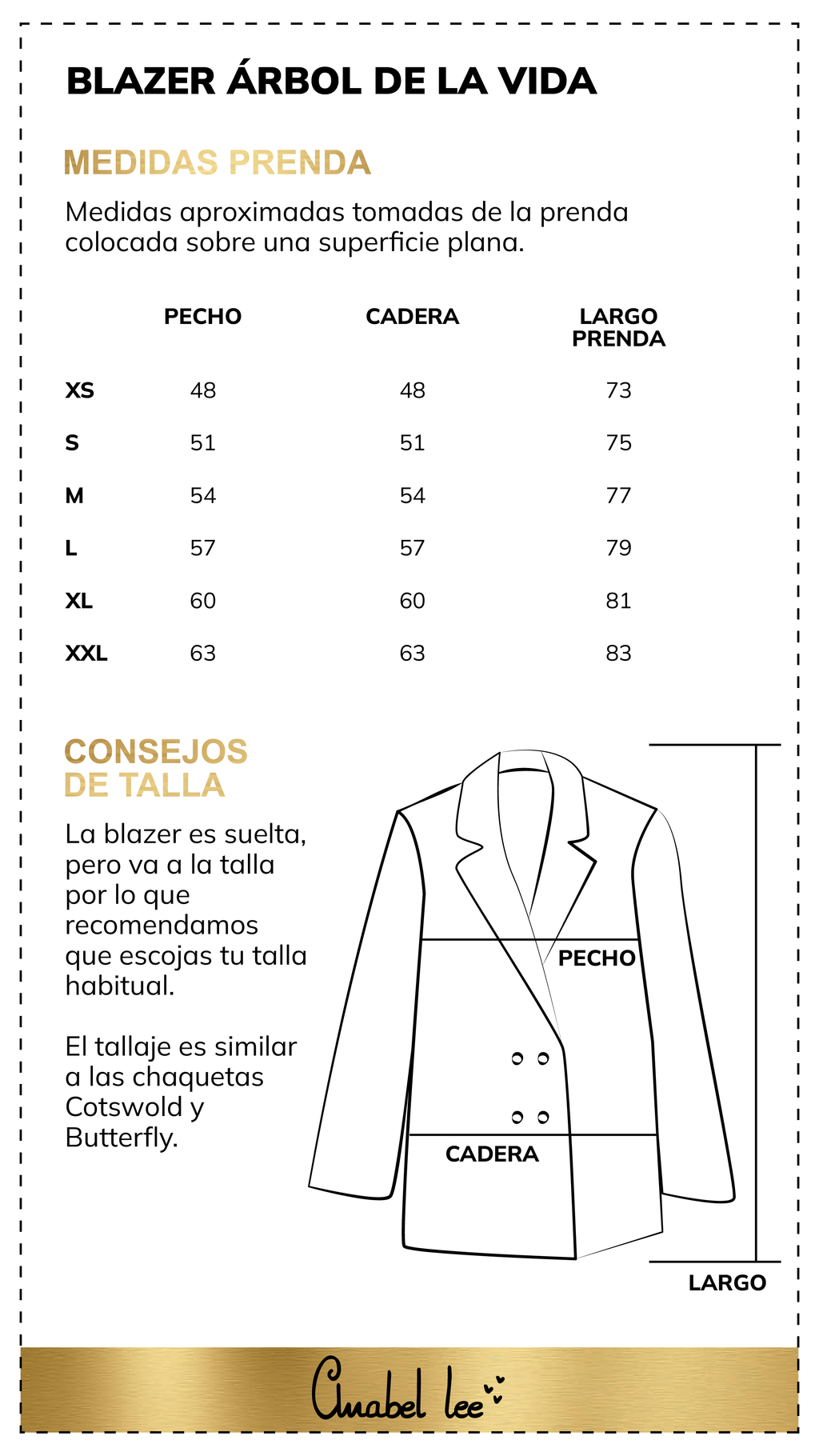 Guía de tallas BLAZER ÁRBOL DE LA VIDA